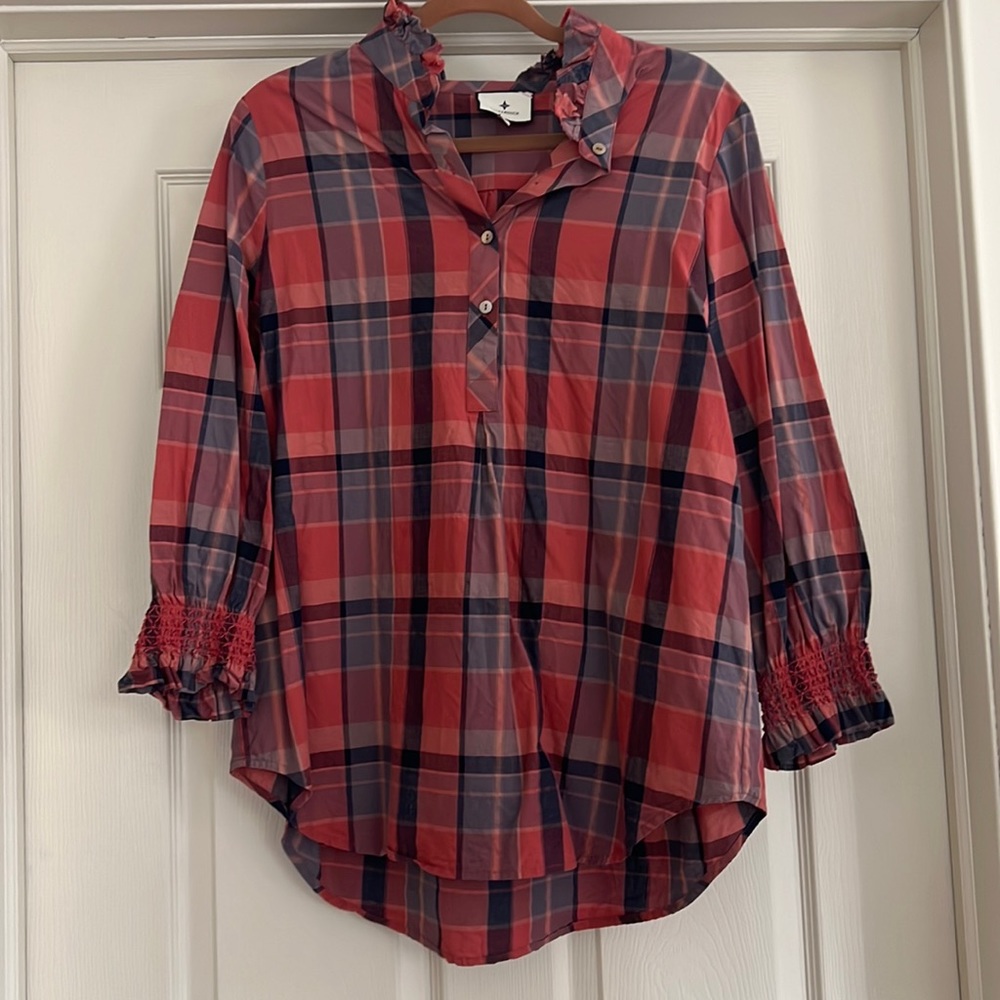 Tuckernuck - women’s plaid blouse - teagan popover - size XL